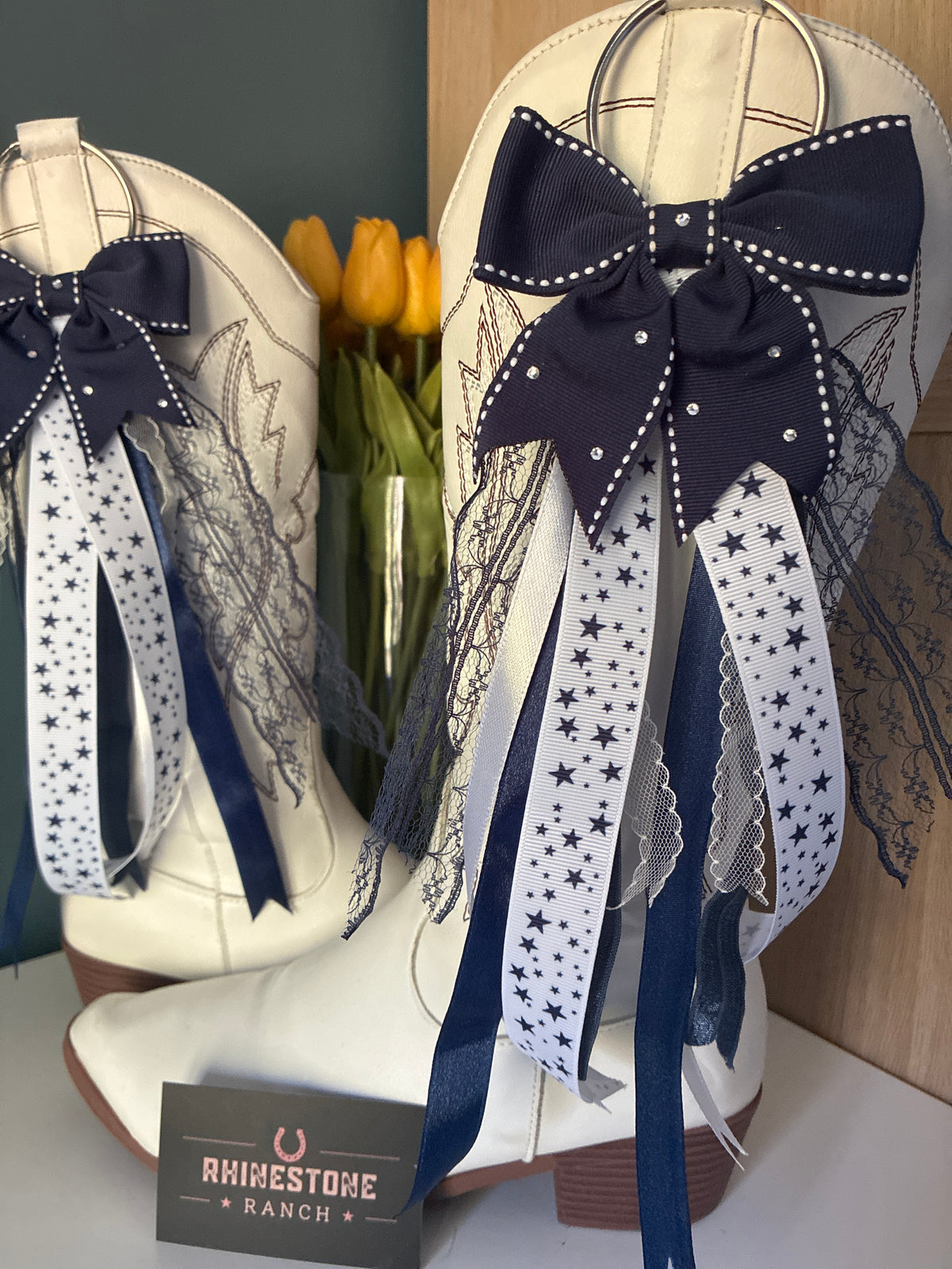 Navy & White Star Bows